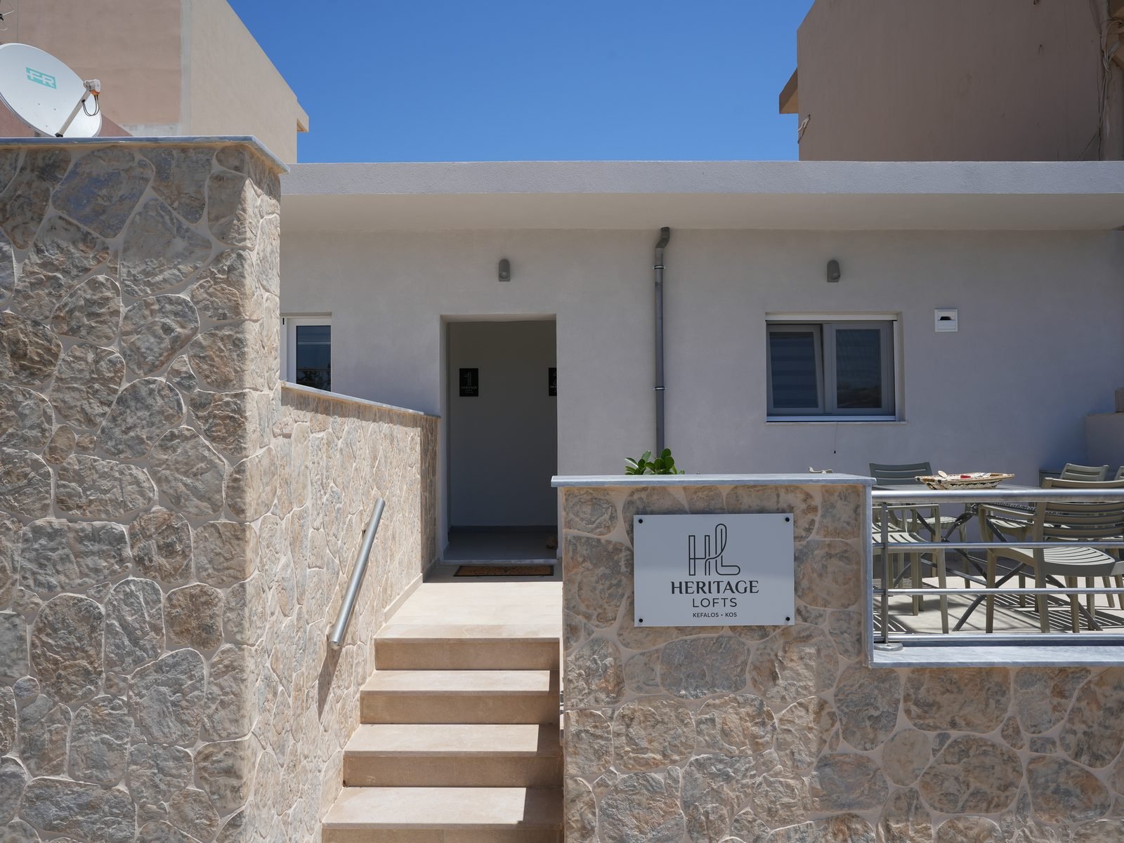 Heritage Lofts entrance and terrace — Kefalos village, Kos