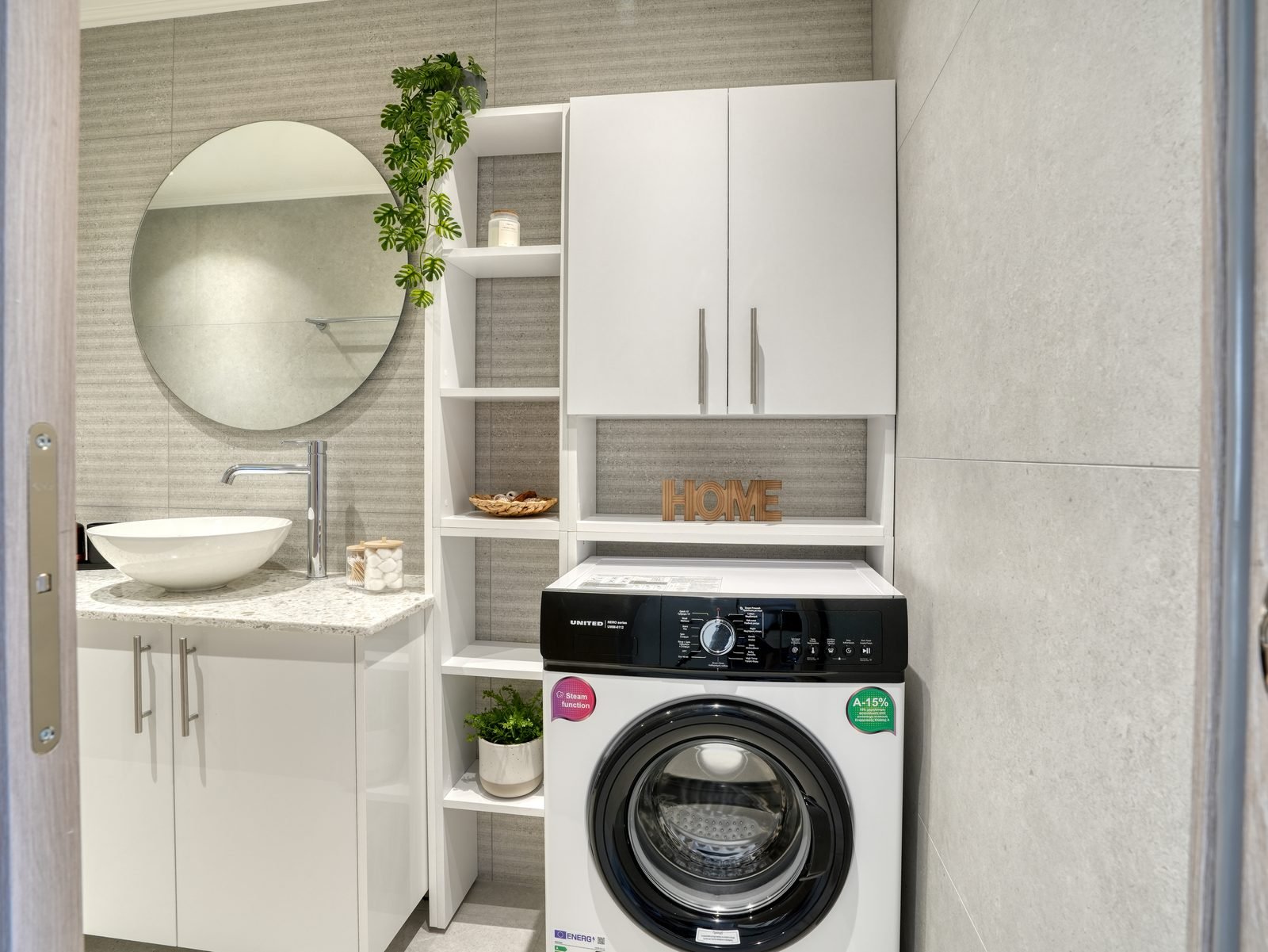 Bathroom vanity with washing machine
